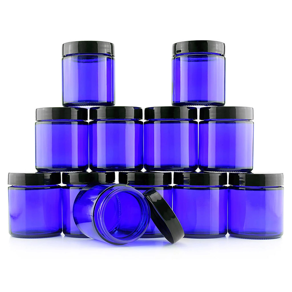 Cobalt Blue Glass Cosmetic Jars 12-Pack F198694
