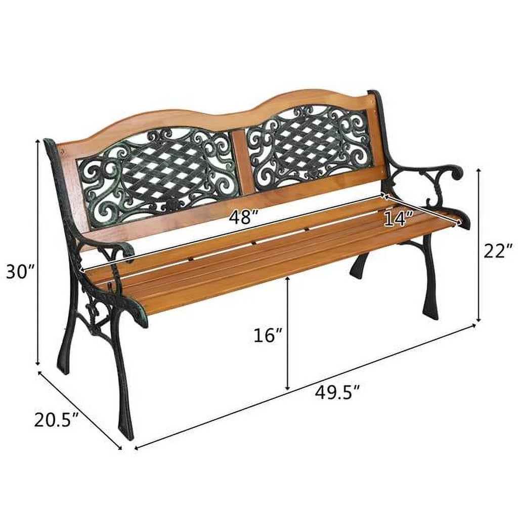 49" Hardwood Slats Cast Iron Frame Garden Bench Z80863