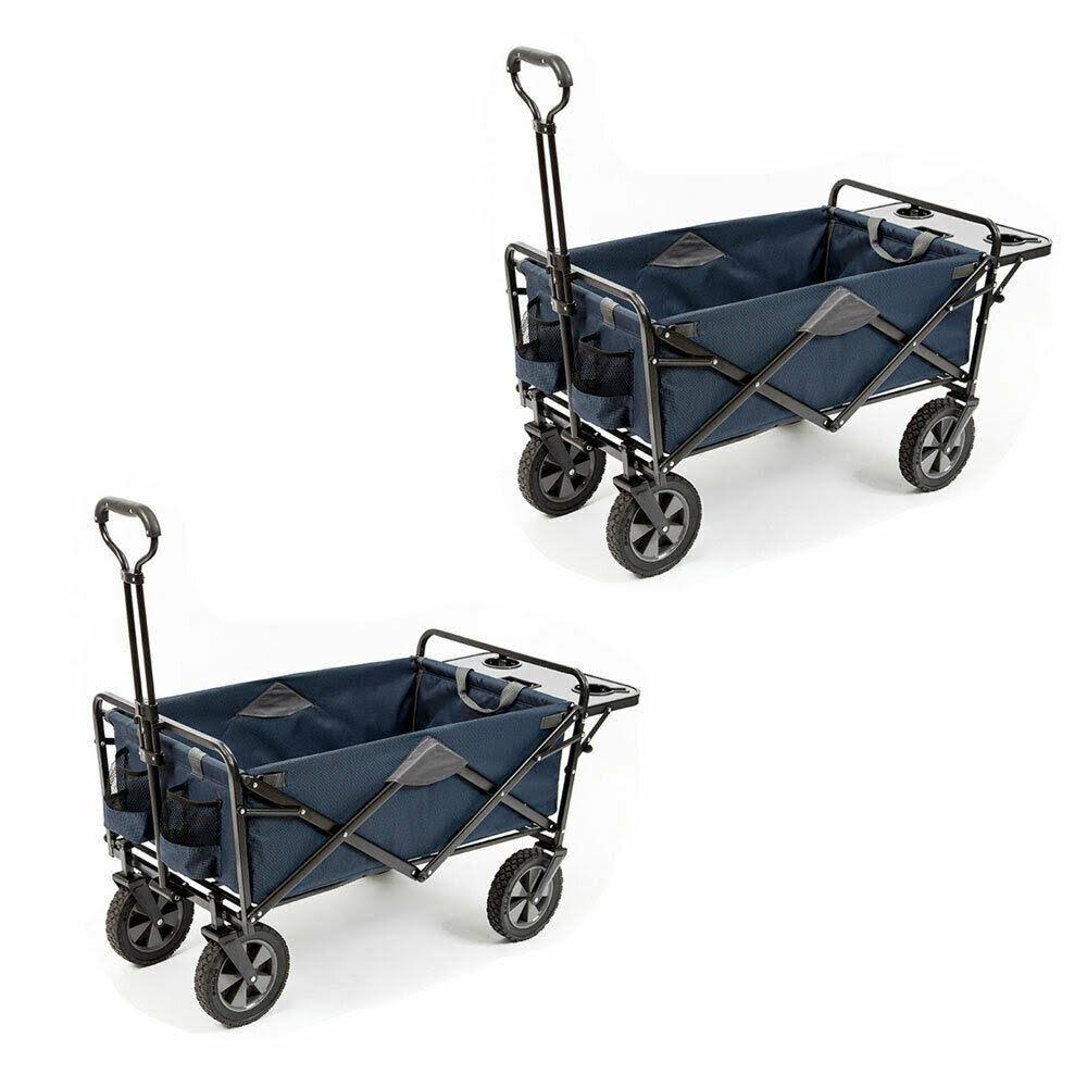 Collapsible Outdoor Utility Wagon Cart with Table Navy 2 Pack R5855