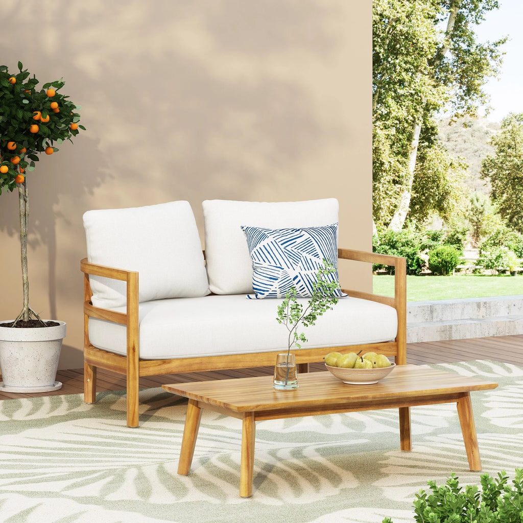 Acacia Wood Outdoor Loveseat and Coffee Table Set V993