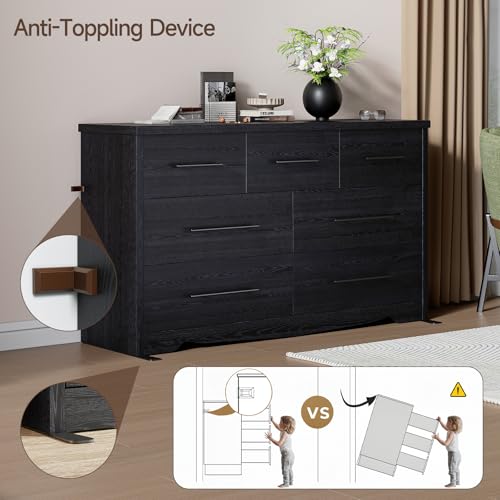 Black 7 Drawer Wood Dresser with Metal Handles J3337
