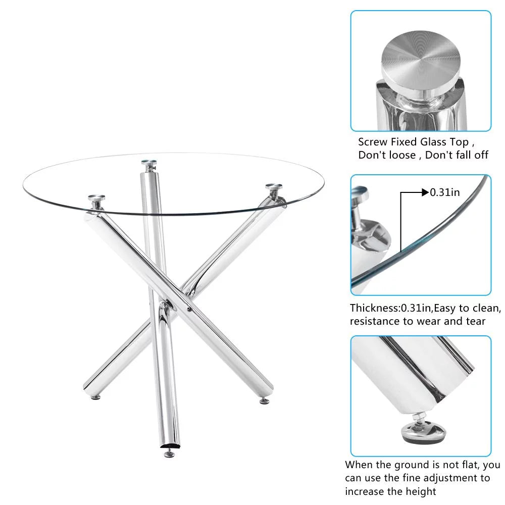 5 Piece Round Dining Table Set with Tempered Glass Top E460271