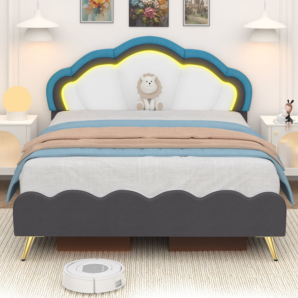 White Velvet Upholstered Twin Size Platform Bed Frame F96227