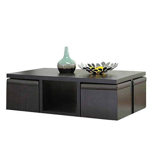 Dark Brown Table and Stool Set with Hidden Storage X88414