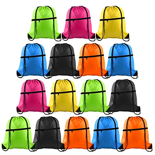 12Pcs Drawstring Backpack Bags with Zipper Pocket and Headphone Hole X242678