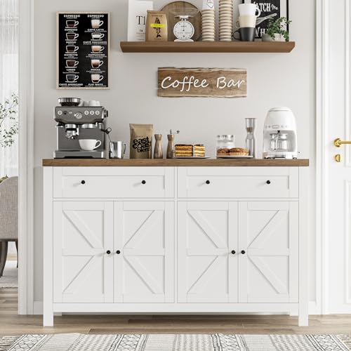 55" White Buffet Sideboard Cabinet with Drawers and Shelves M976949