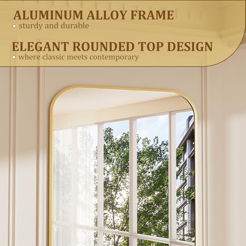 56"x21" Gold Domed Top Floor Mirror with Stand Z401