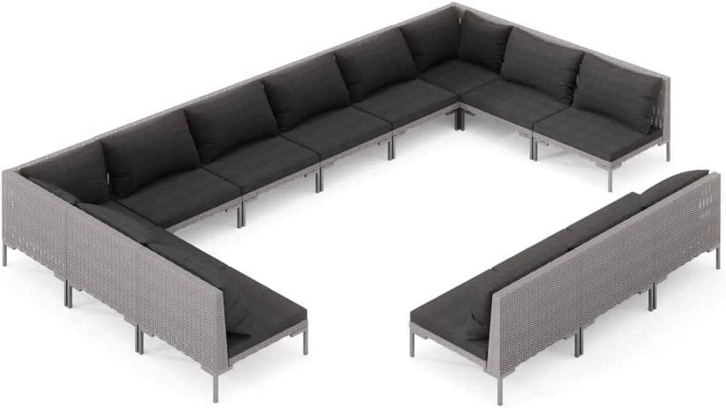 12 Piece Patio Lounge Set with Cushions Poly Rattan Dark Gray T2434