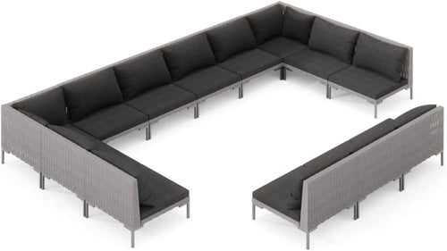 12 Piece Patio Lounge Set with Cushions Poly Rattan Dark Gray T2434