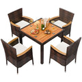 5 Pieces Wicker Patio Dining Set with Wood Table Top K241