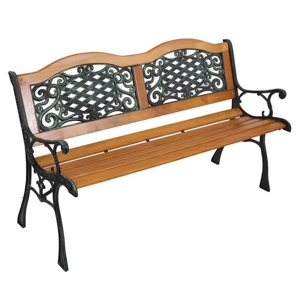 49" Hardwood Slats Cast Iron Frame Garden Bench Z80863