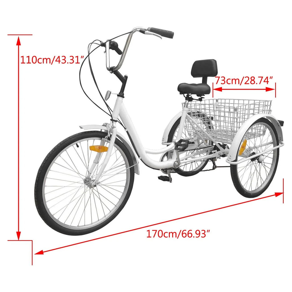 24" 7-Speed 3-Wheel Tricycle with Basket White M394