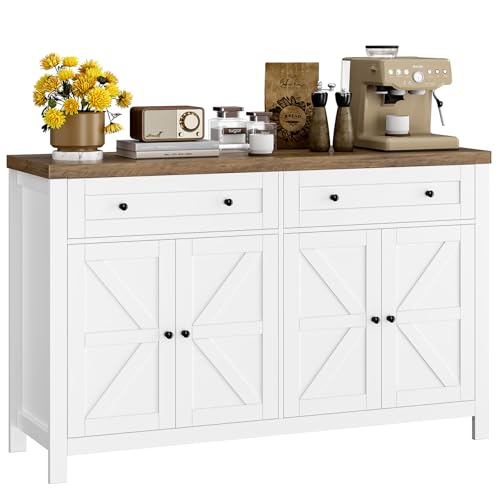 55" White Buffet Sideboard Cabinet with Drawers and Shelves M976949