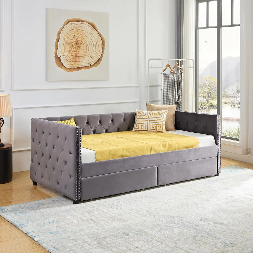 Velvet Upholstered Daybed with 2 Storage Drawers J857033