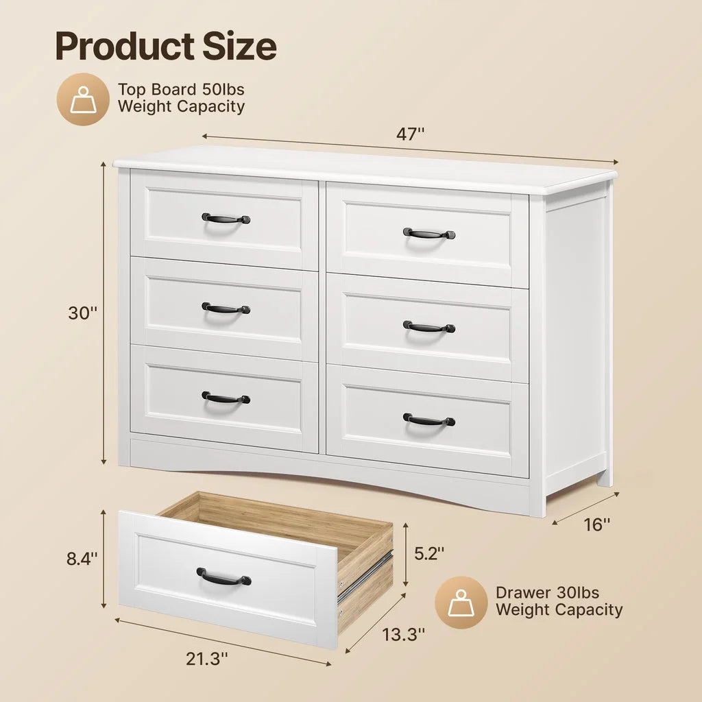 White 6 Drawer Dresser D218