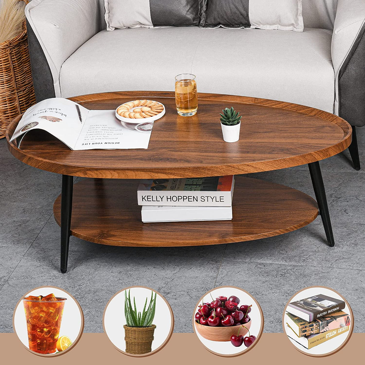 2-Tier Rustic Wood Coffee Table W1506