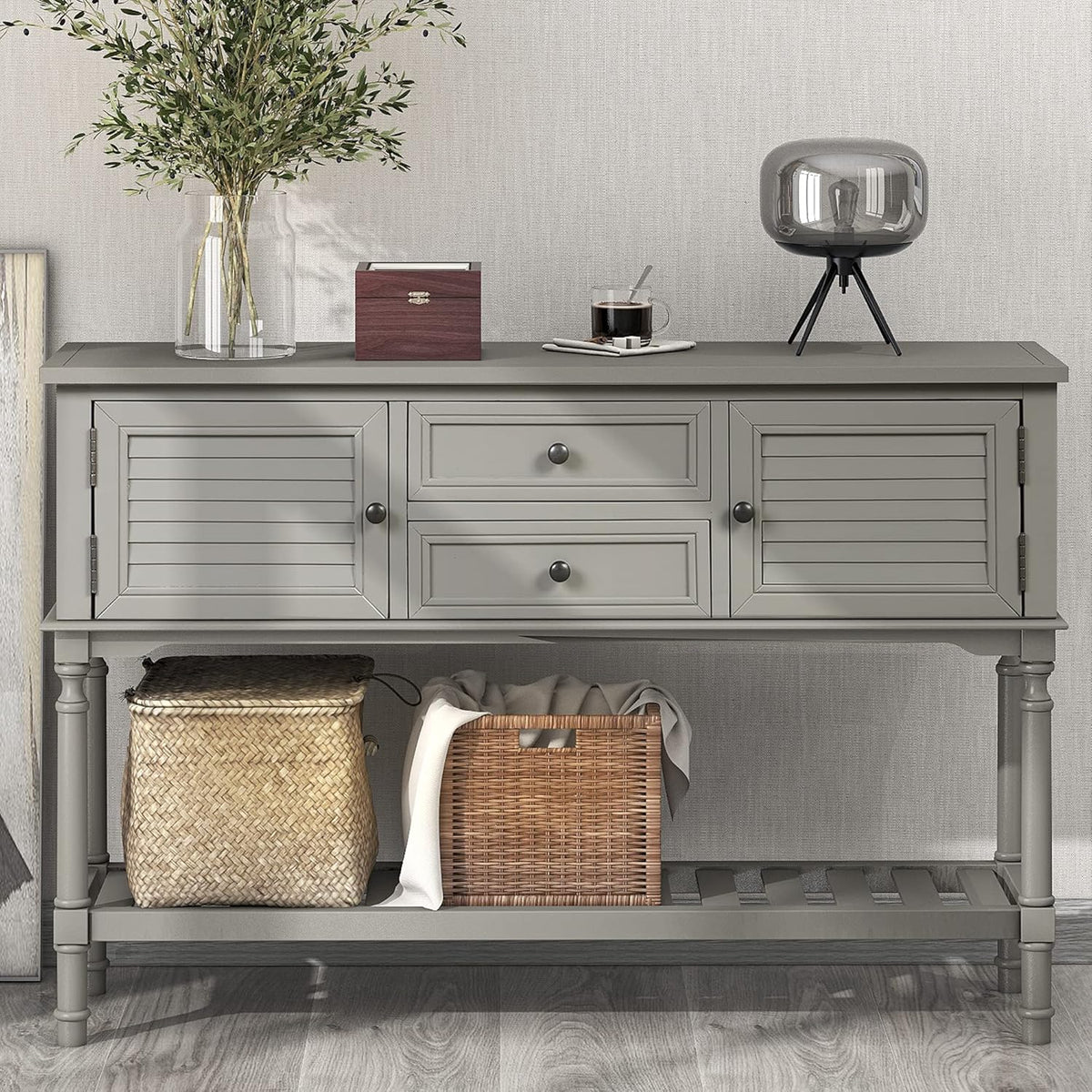 Light Green MDF Sideboard Console Table with 6 Drawers R274