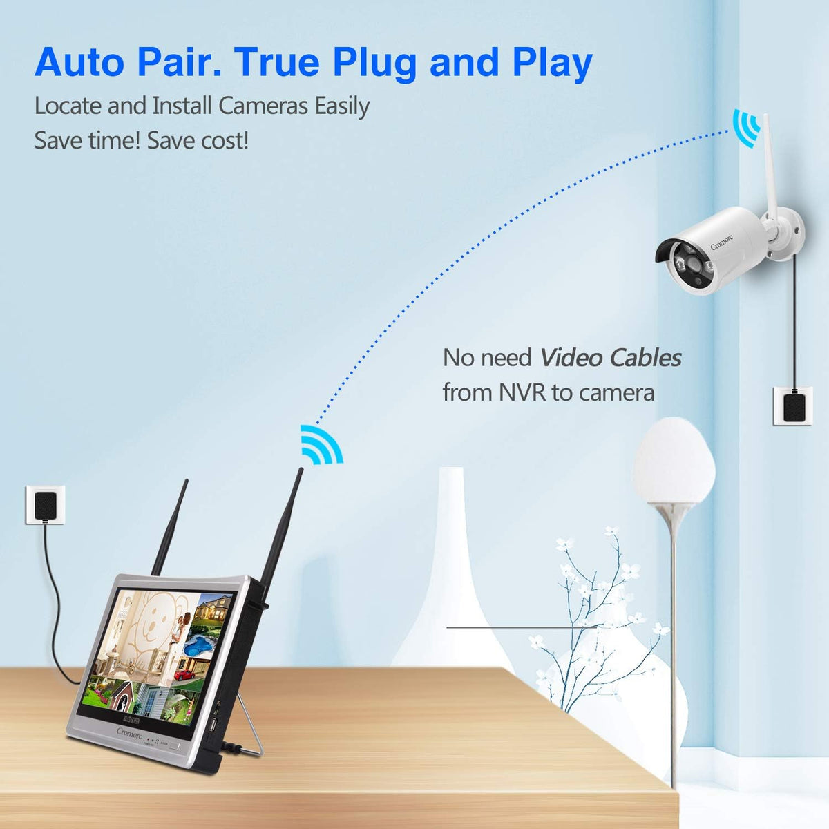 12.5 Monitor Wireless Security Camera System 8CH 4pcs 3MP Night Vision 2TB HDD J867829