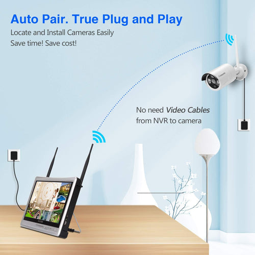 12.5 Monitor Wireless Security Camera System 8CH 4pcs 3MP Night Vision 2TB HDD J867829