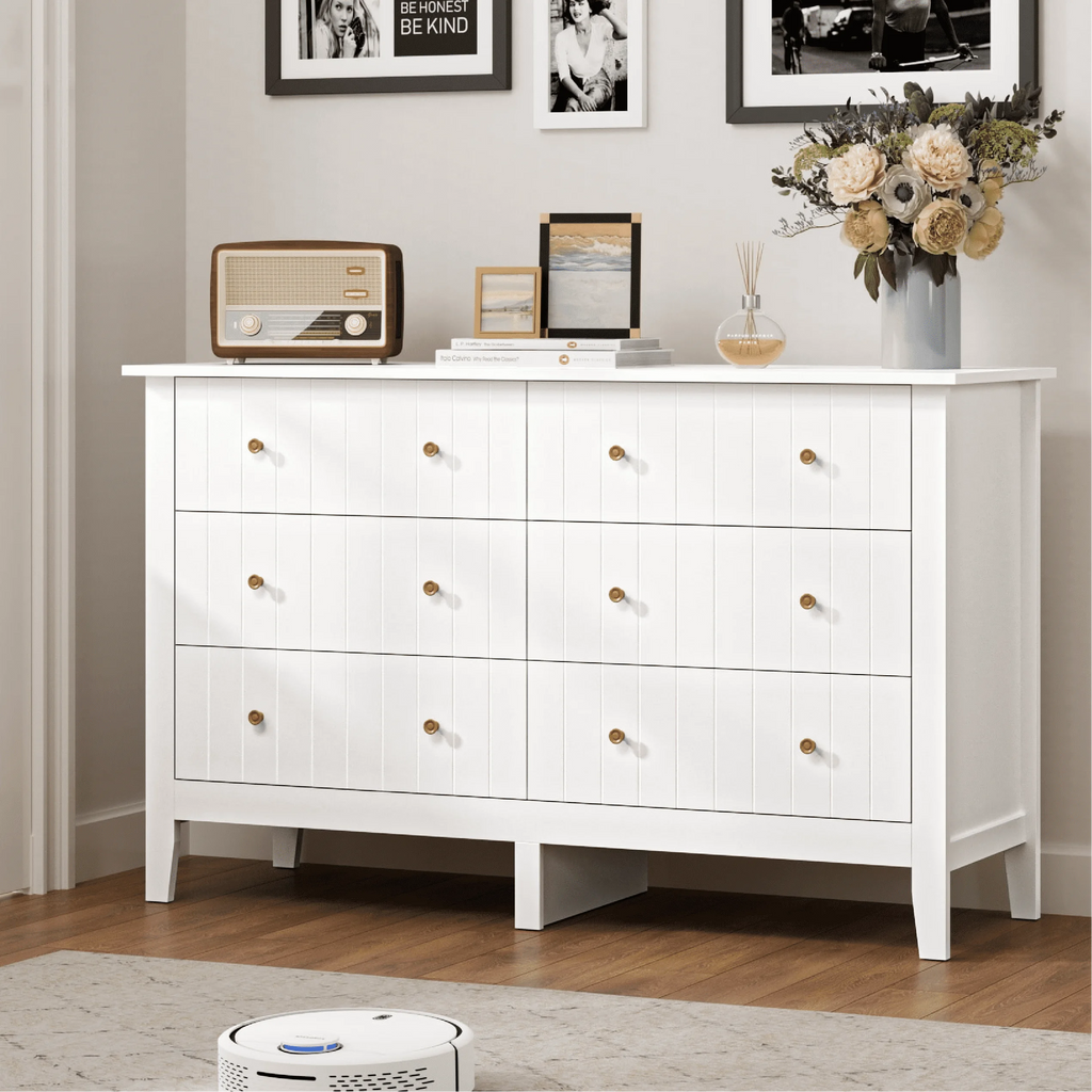 White 6 Drawer Wood Dresser D899