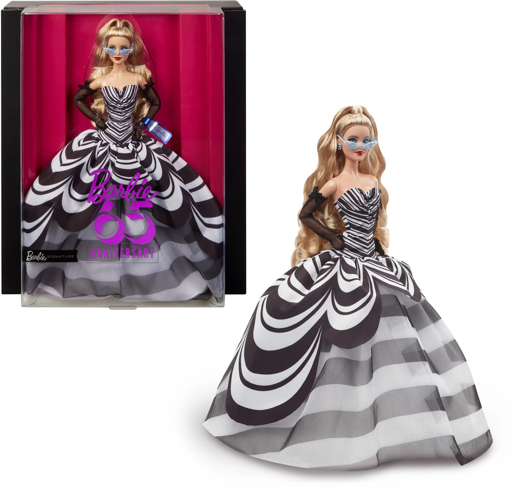 Collectible Doll with Blonde Hair and Black and White Gown F177005