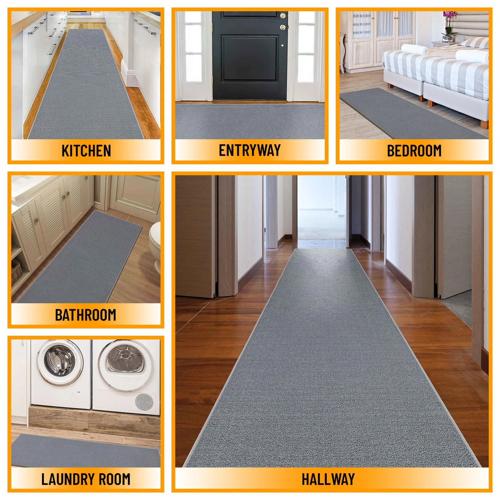 Machine Washable Non-Slip Rubberback Solid Gray Runner Rug K423261