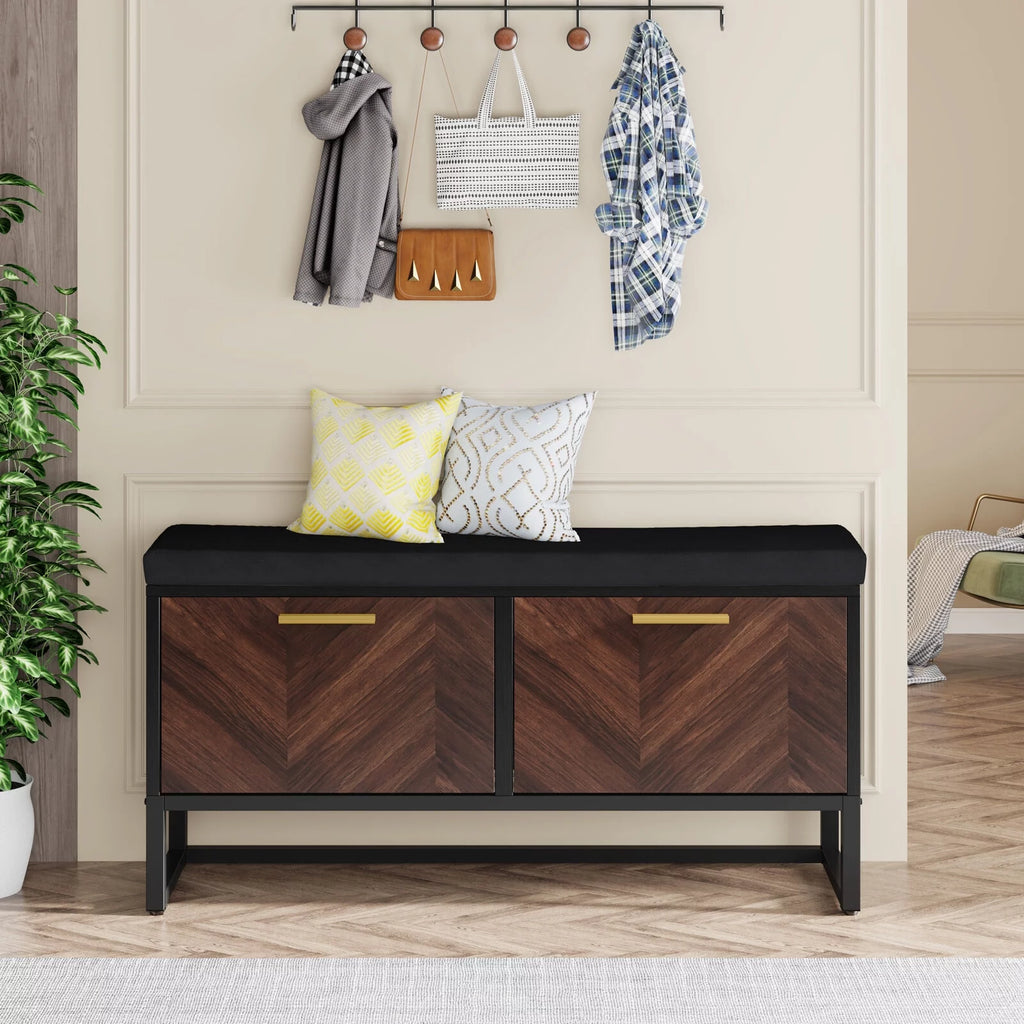 Shoe Storage Bench with Cushion & 2 Flip Drawers H9782