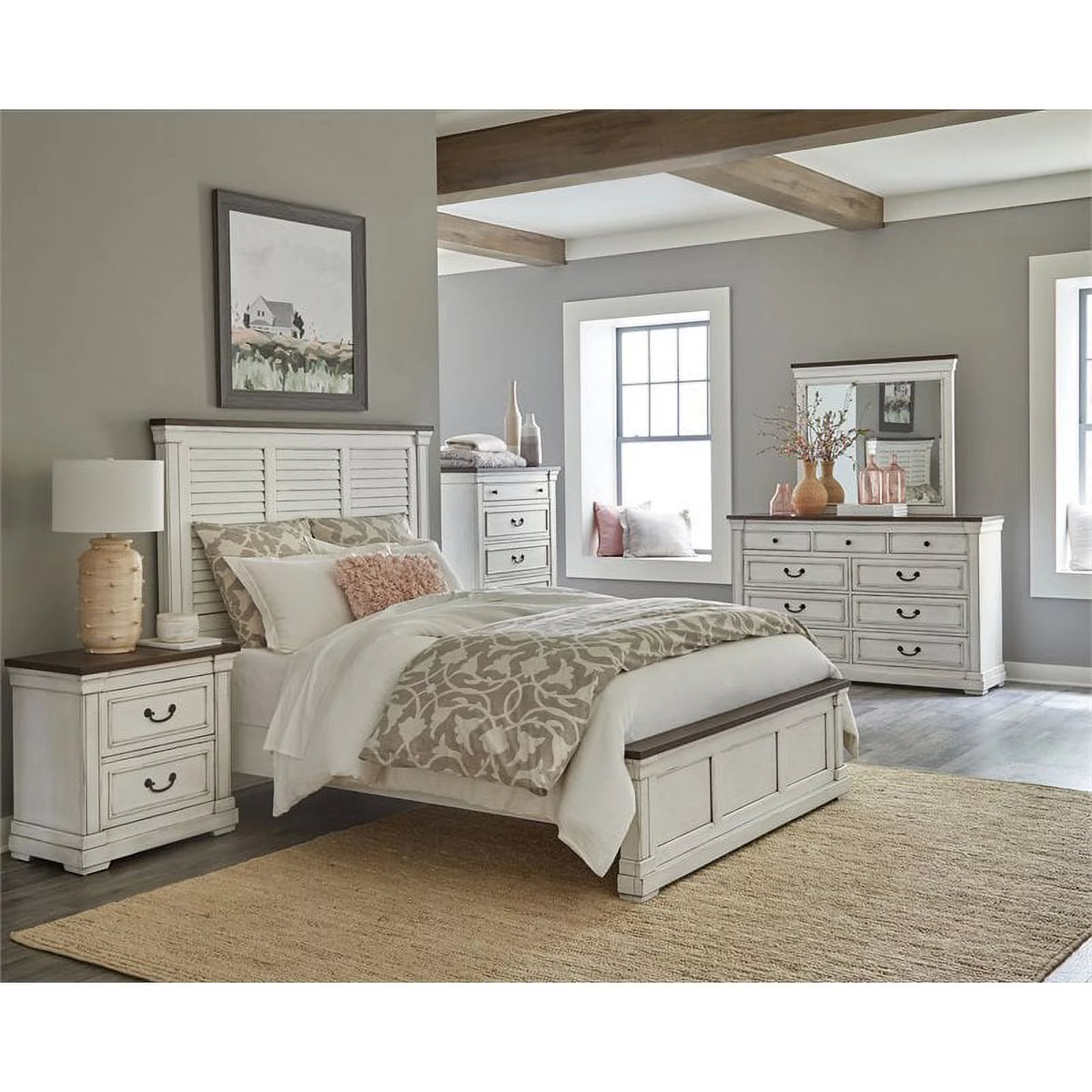5-Piece Wood Eastern King Panel Bedroom Set in White A34251