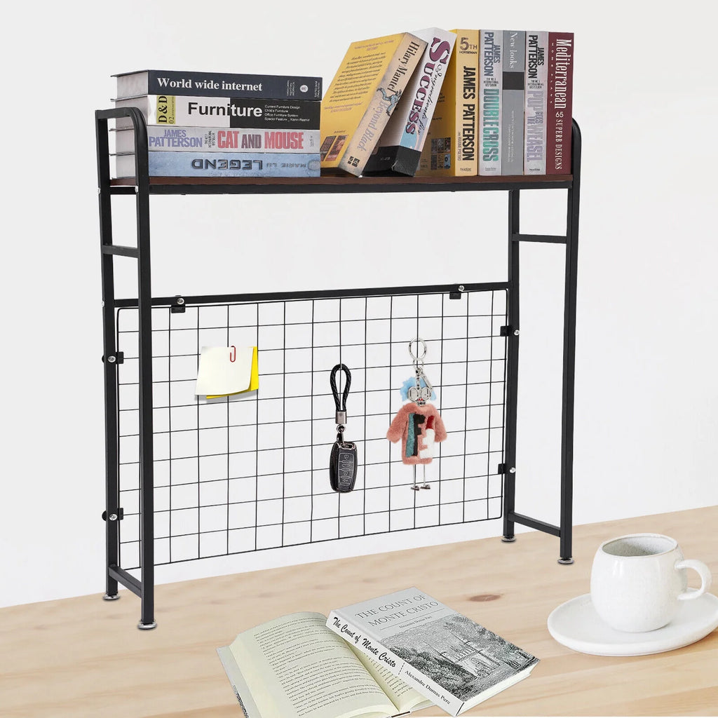 Black Bookshelf with Grid Desk Storage Shelf A222494