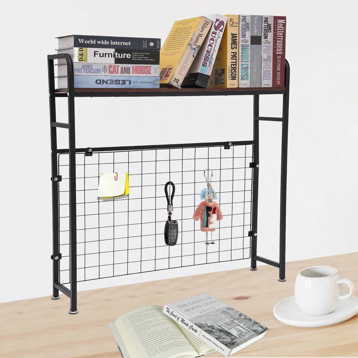 Black Bookshelf with Grid Desk Storage Shelf A222494