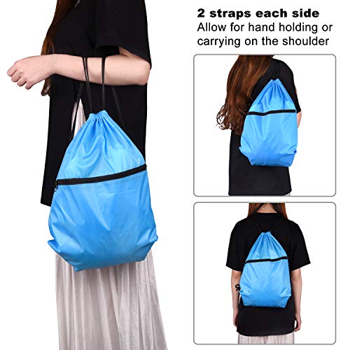 12Pcs Drawstring Backpack Bags with Zipper Pocket and Headphone Hole X242678