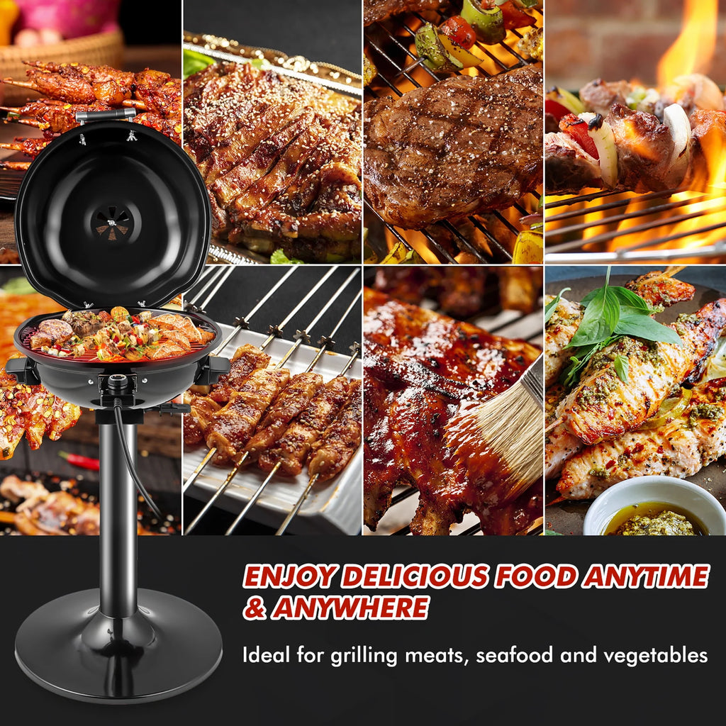 Portable 1600W Electric BBQ Grill with Temperature Control Black N7468