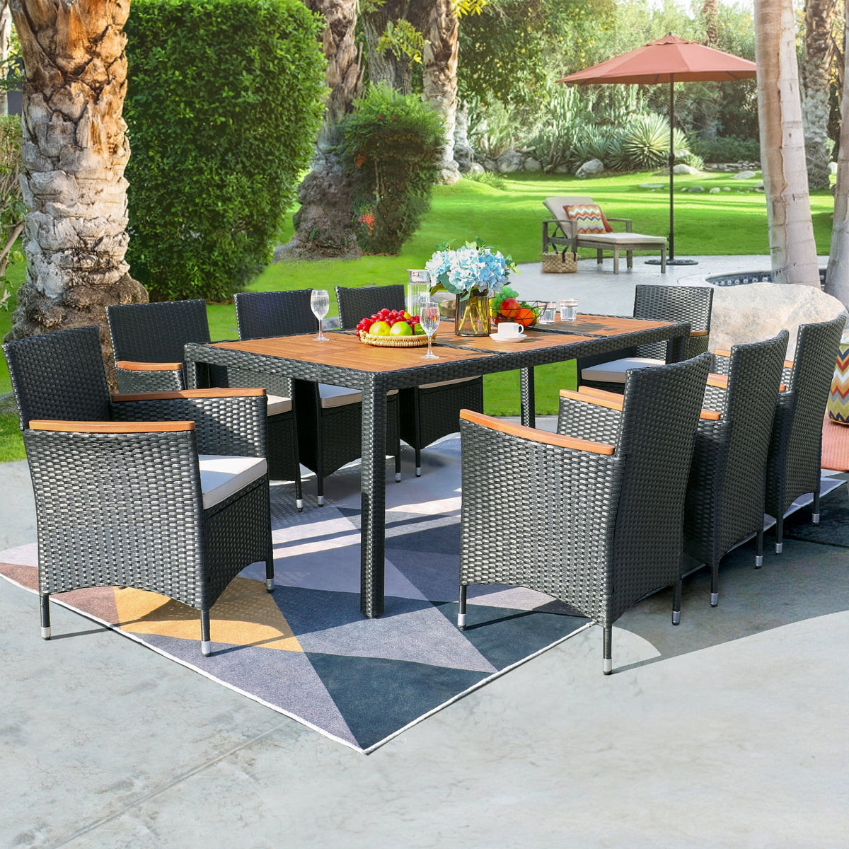 9 Pieces PE Rattan Wicker Patio Dining Set with Cushions A575618