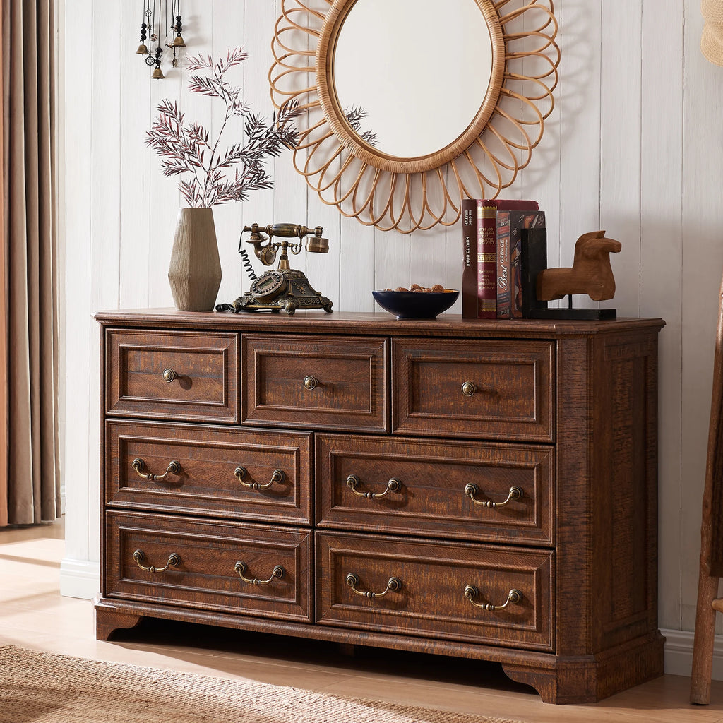 Brown 7 Drawer Wood Dresser M3666