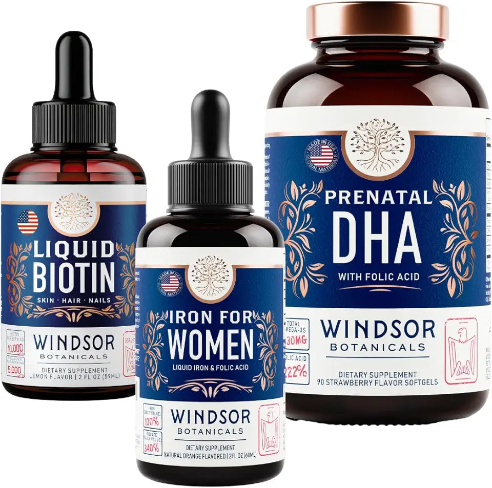Liquid Biotin, Liquid Iron with Folic Acid and Prenatal DHA E461508