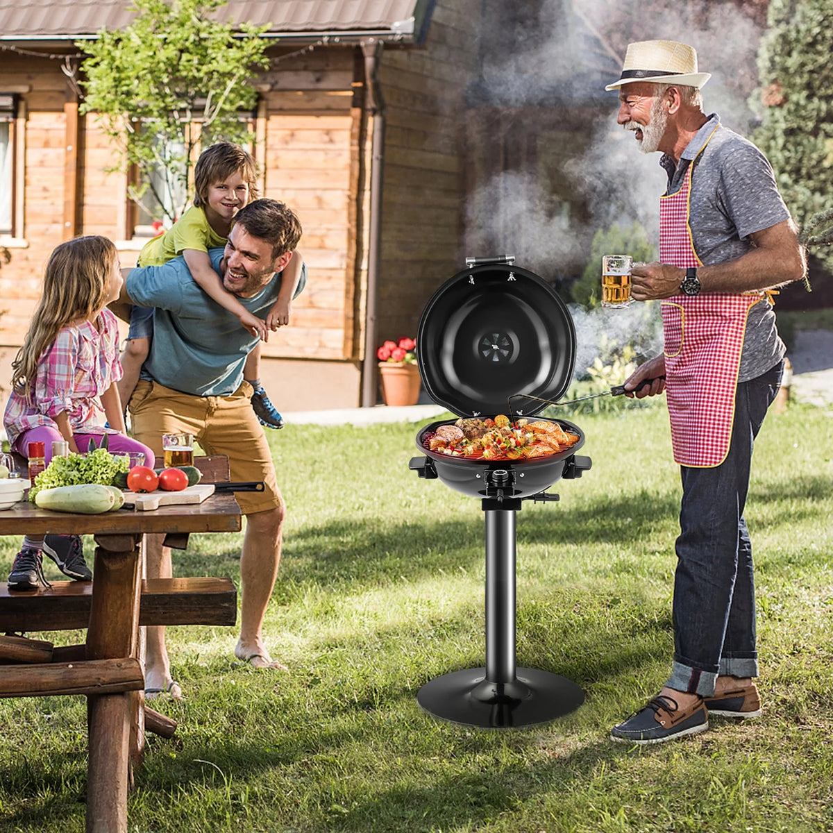 Portable 1600W Electric BBQ Grill with Temperature Control Black N7468