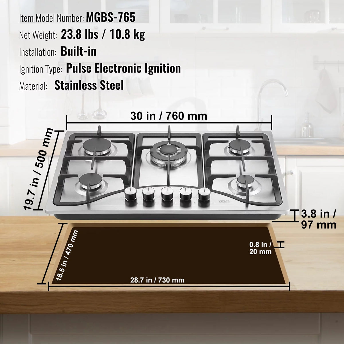 30 inch 5 Burners Built-in Gas Cooktop F968
