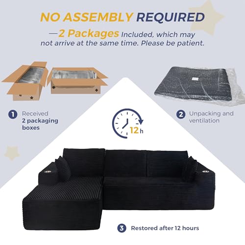 110" Modular Sectional Couch with L-Shape Chaise Black C6125