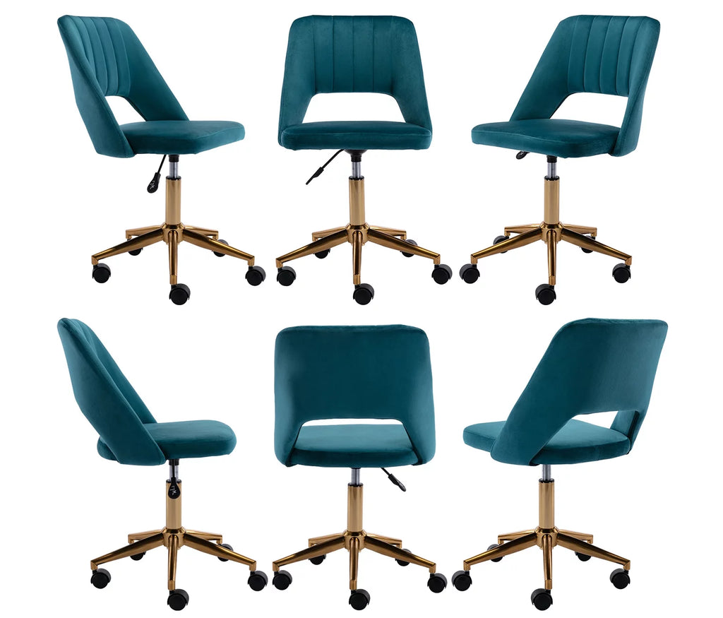Green Tufted Fabric Task Chair with Gold Base and Wheels J67920