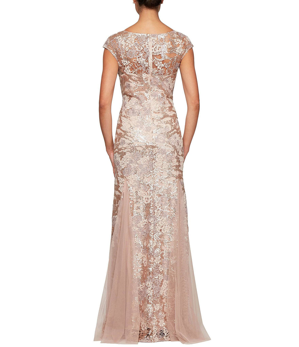 Illusion V-Neck Embroidered Lace Gown K19370