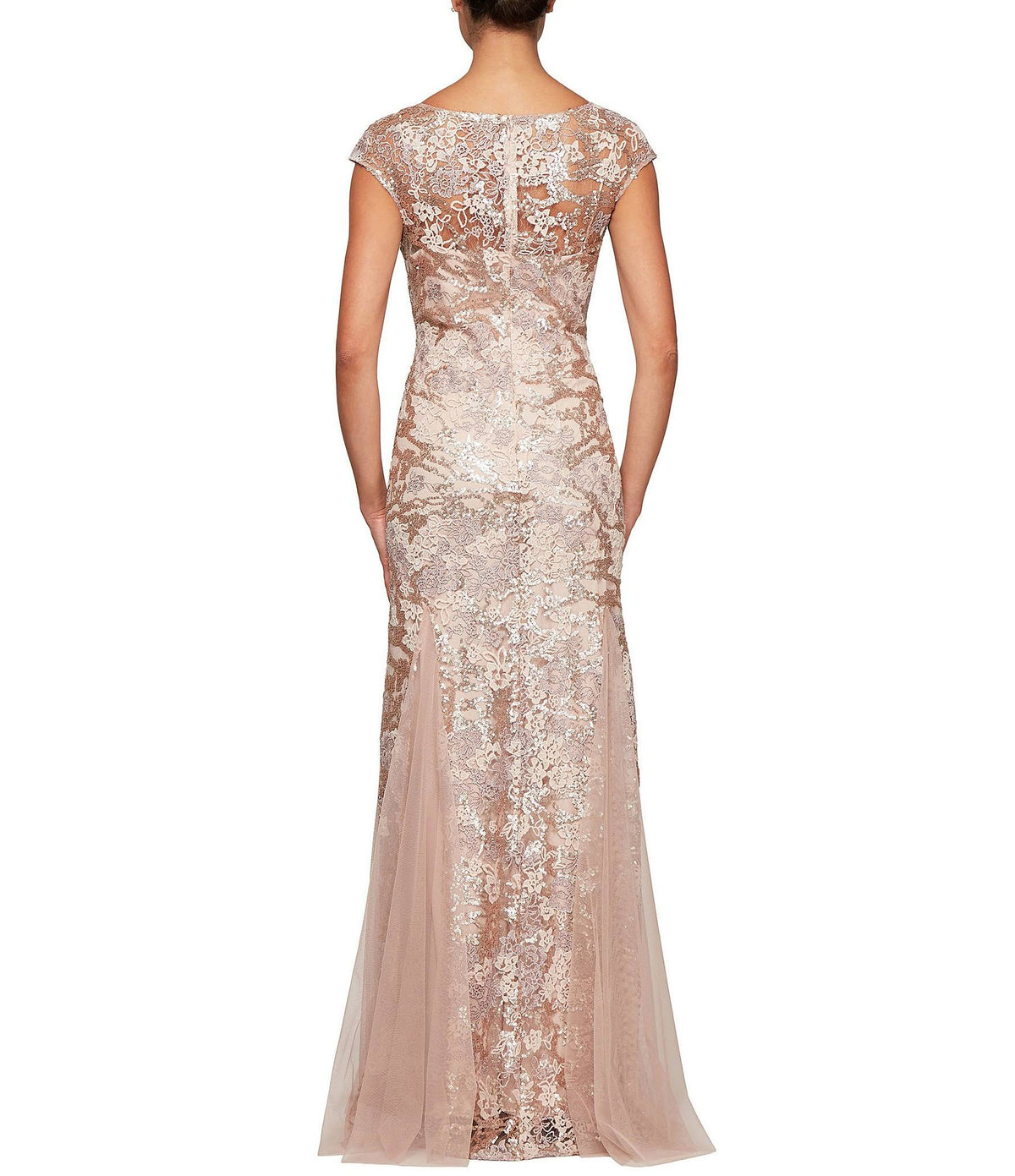Illusion V-Neck Embroidered Lace Gown K19370