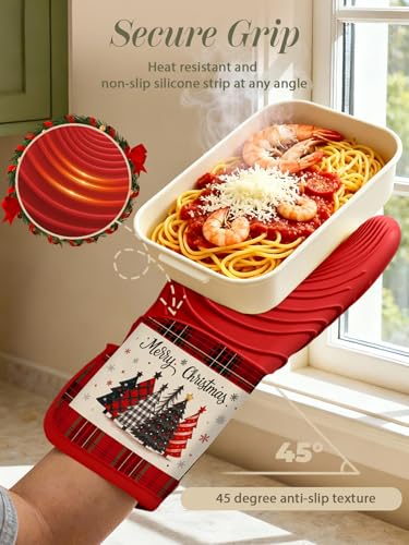 Long Silicone Oven Mitts 2 Pcs Cotton Oven Gloves G146309