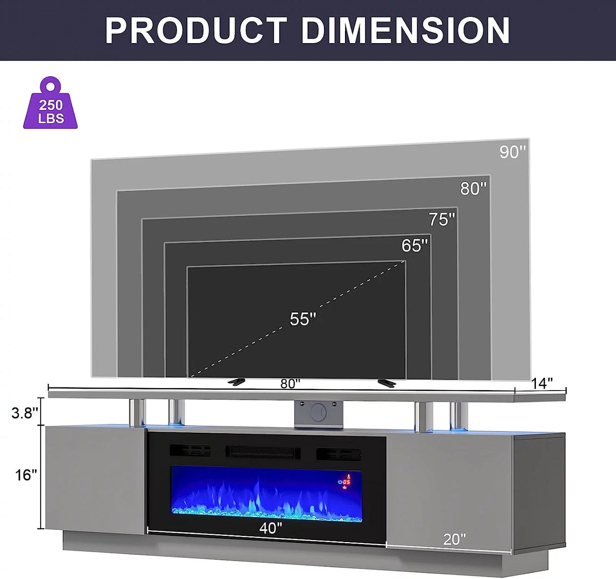 80" Fireplace TV Stand with 40" Electric Fireplace E22207