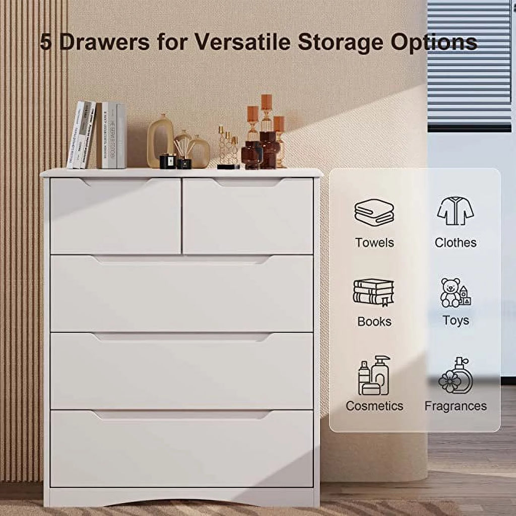 White 5 Drawer Wood Dresser L379006