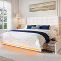 Queen Size White Velvet Upholstered Platform Bed Frame with 4 Storage Drawers P144410