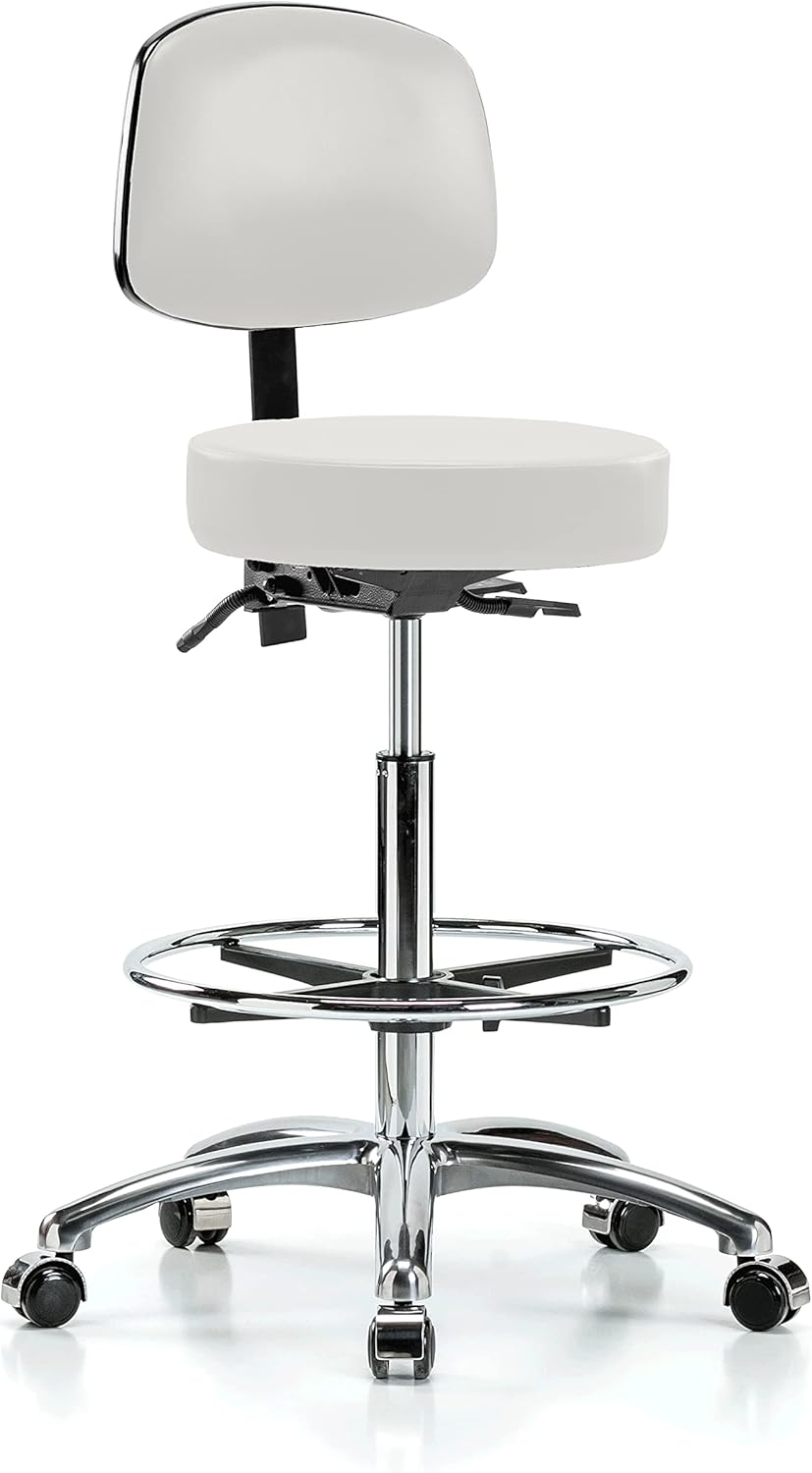 Chrome Height Adjustable Doctor's Stool with Back and Footring F7334