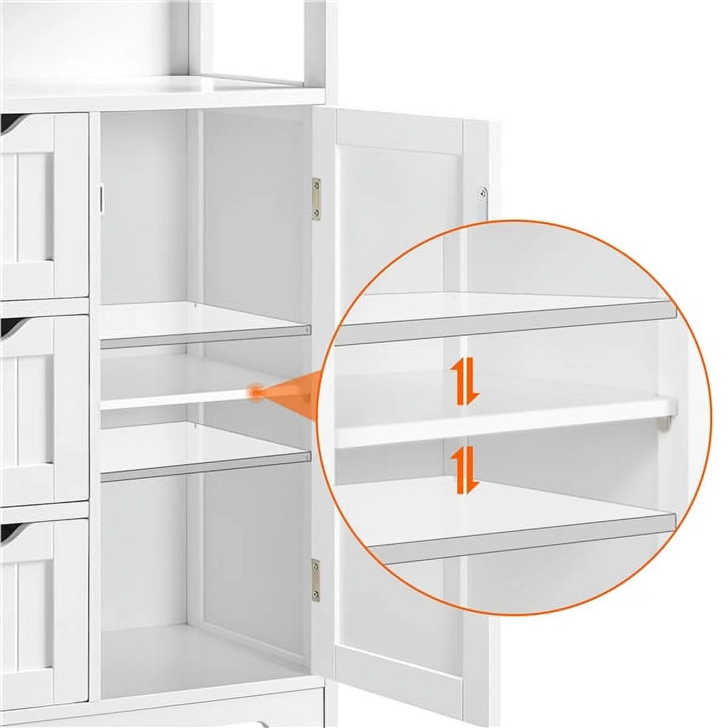 White MDF Wooden Bathroom Floor Cabinet with Drawers R2117