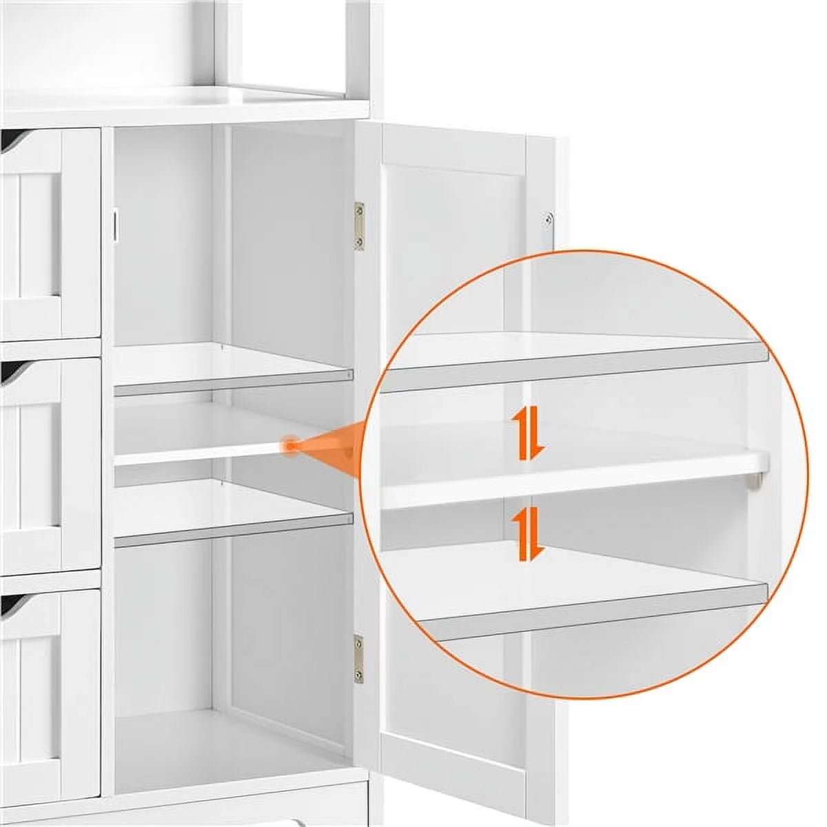White MDF Wooden Bathroom Floor Cabinet with Drawers R2117