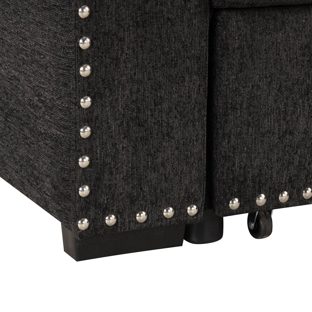 Black Reversible Pull-Out Sectional Sofa Bed with Storage Chaise I4433