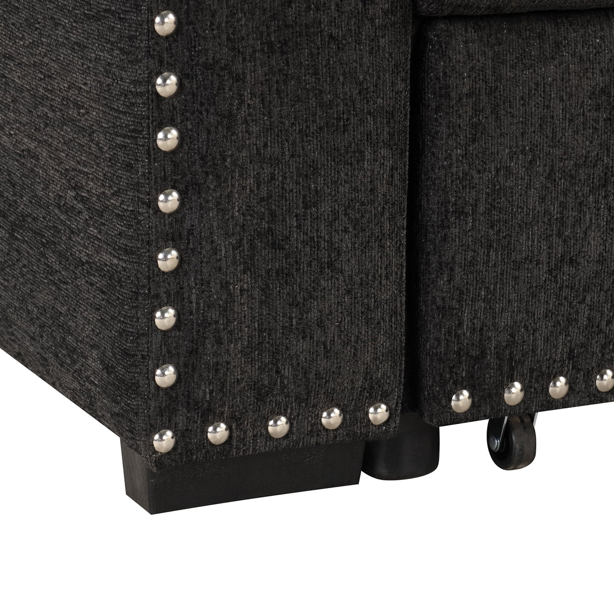 Black Reversible Pull-Out Sectional Sofa Bed with Storage Chaise I4433